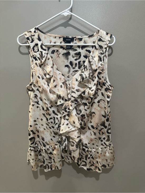 Alfani Tops - Alfani Leopard Print Ruffle Sleeveless Top - Cream & Black